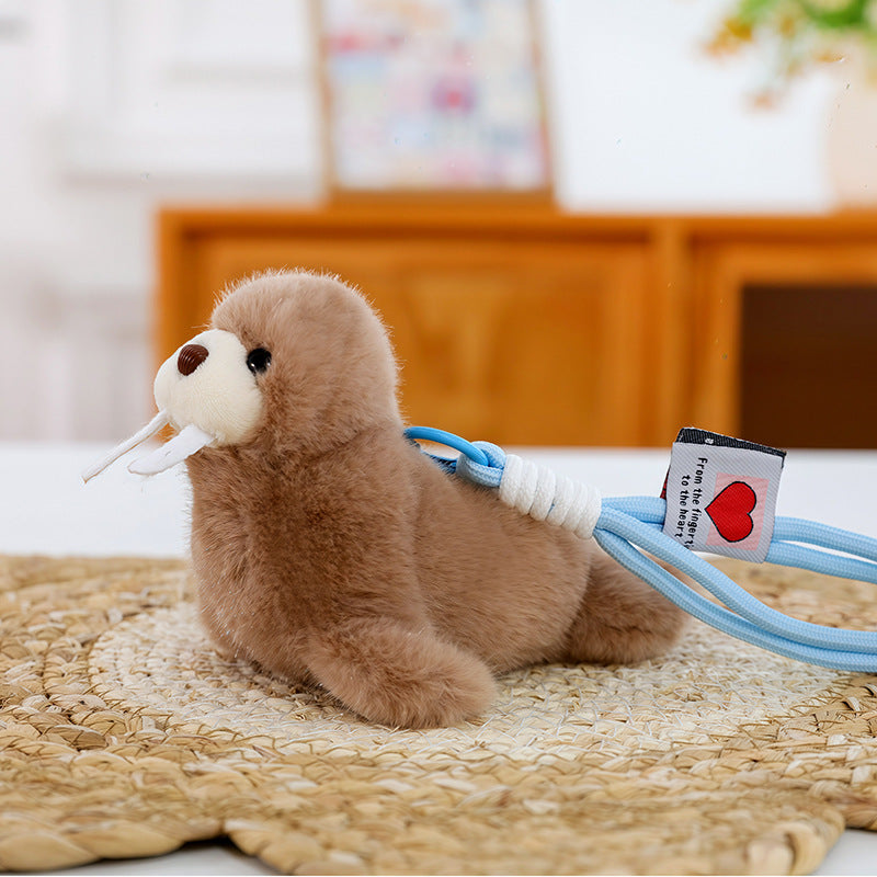 Ocean Animal Plush Bag Charm, 13 cm Seal, Walrus, Shark or Orca Keychain for Backpacks and Sea-Loving Gifts