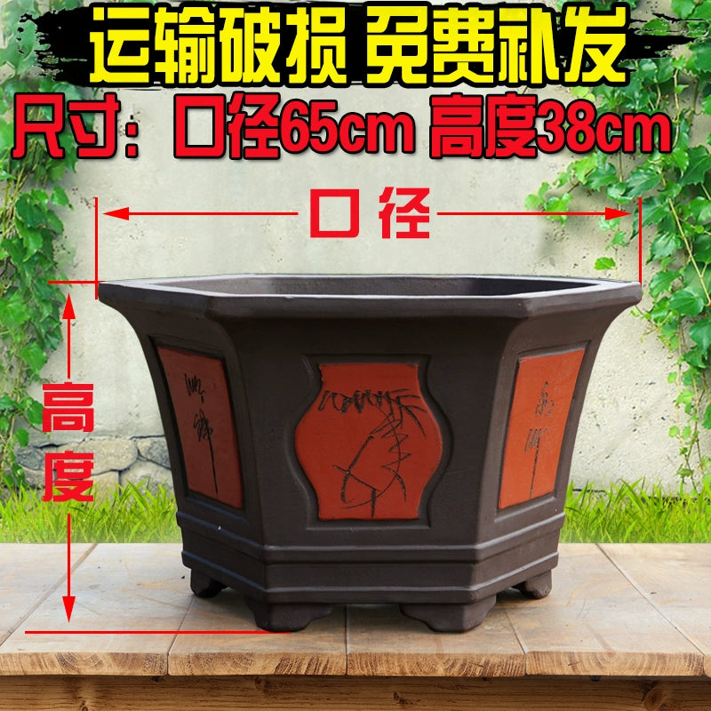 Large Purple Clay Flower Pot, Traditional Chinese Craft, Multi - functional for Flower Planting, Home Decoration & Handicraft Display