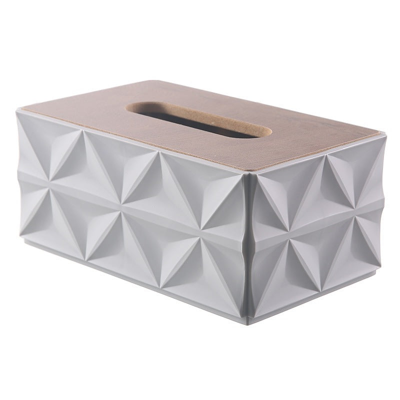 Decorative Tissue Box Cover with Wood-Look Lid, Quilted, Wave, Floral or Rounded Styles in Beige, White, Olive Green and Gray