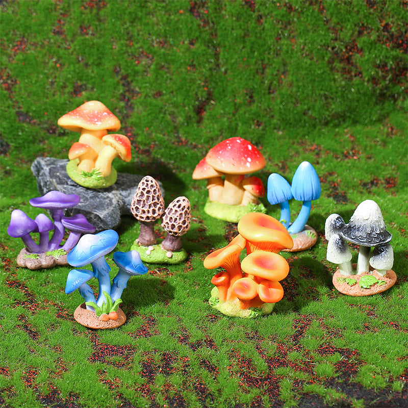Woodland Mushroom Figurine Set of 8, Colorful Tiny Fungi for Desk Displays, Fairy Gardens and Miniature Scenes