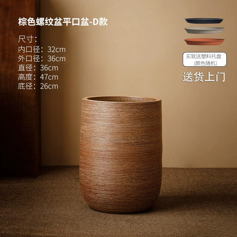 Large caliber ceramic flower pot villa courtyard turtle backed bamboo tree planting green plant vat decoration floor to ceiling large vase