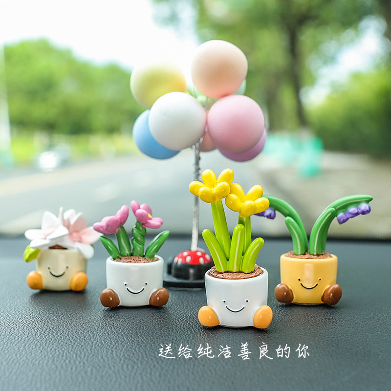 Mini Flower Pot Car Accents, Whimsical Resin Gardenia, Lily of the Valley, Daffodil, Freesia or Heart Planter Figurine for Dashboards and Desks