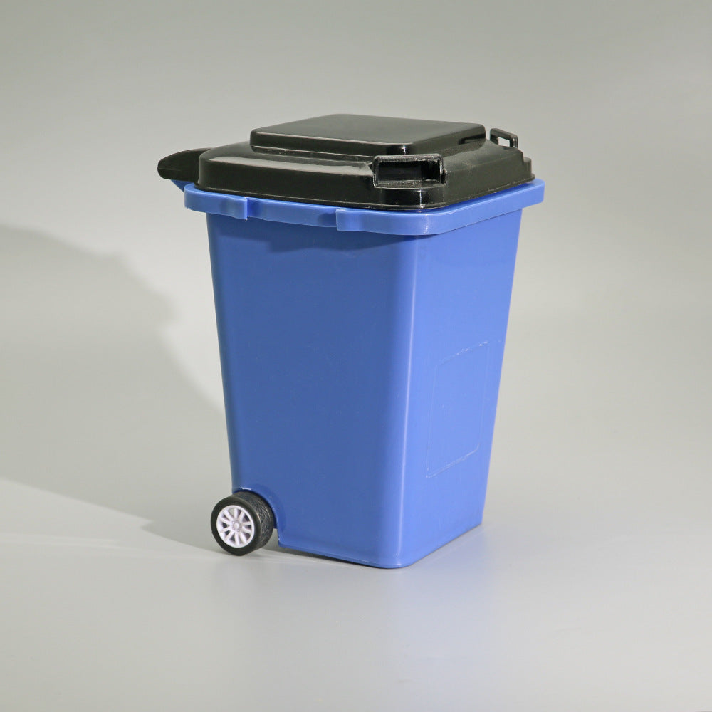 Mini Wheelie Bin Pen Holder with Flip-Top Lid, Playful Desktop Organizer in Blue, Green, Gray or Red for Pens and Small Essentials