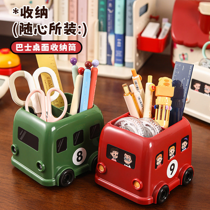 Mini Bus Pencil Holder, Playful Vehicle-Shaped Desk Organizer in Red, White or Green for Pens, Brushes and Creative Spaces