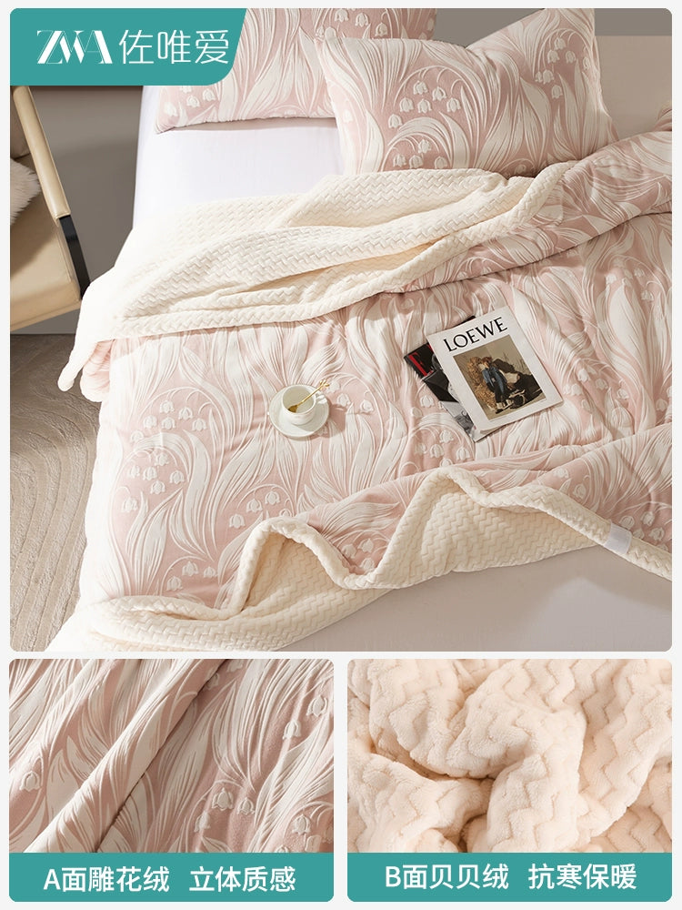 Luxury Carved Milk Velvet Warm Blanket