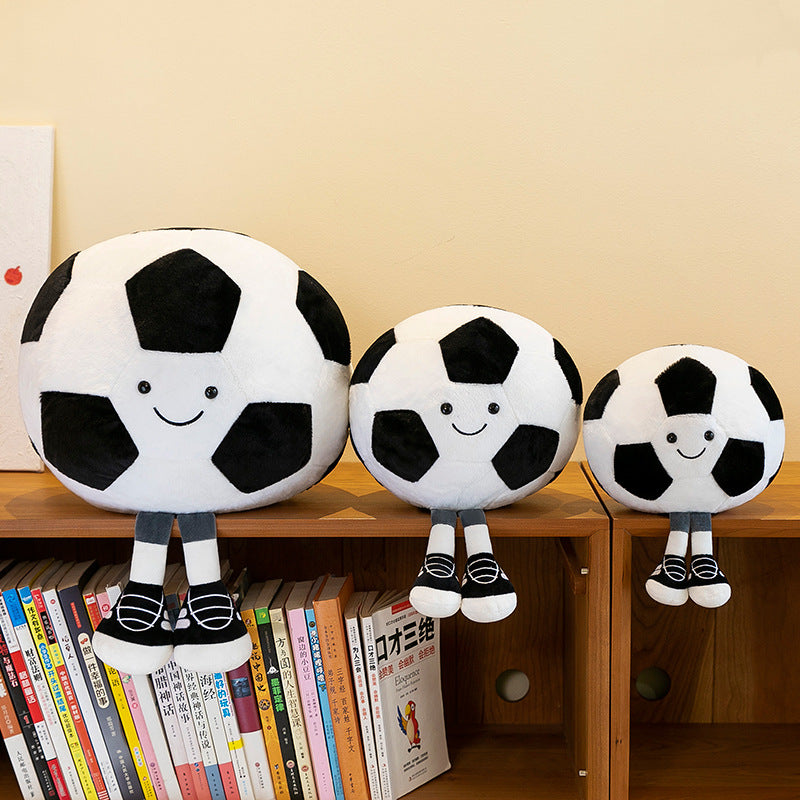 Smiling Sports Ball Plush Toy, 25 cm Soccer, Basketball or Rugby Ball with Dangling Legs for Playful Gifts and Cozy Rooms