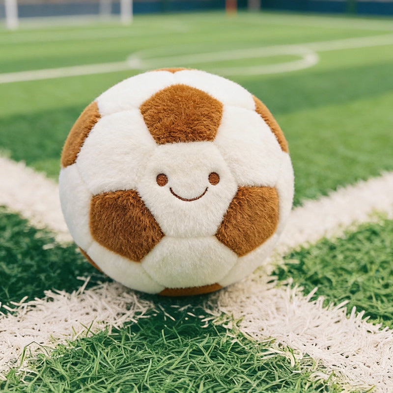 Smiling Soccer Ball Plush Toy, 25 cm Fuzzy Football Cushion in Seven Colors for Sporty Bedrooms, Playful Shelves and Gifts
