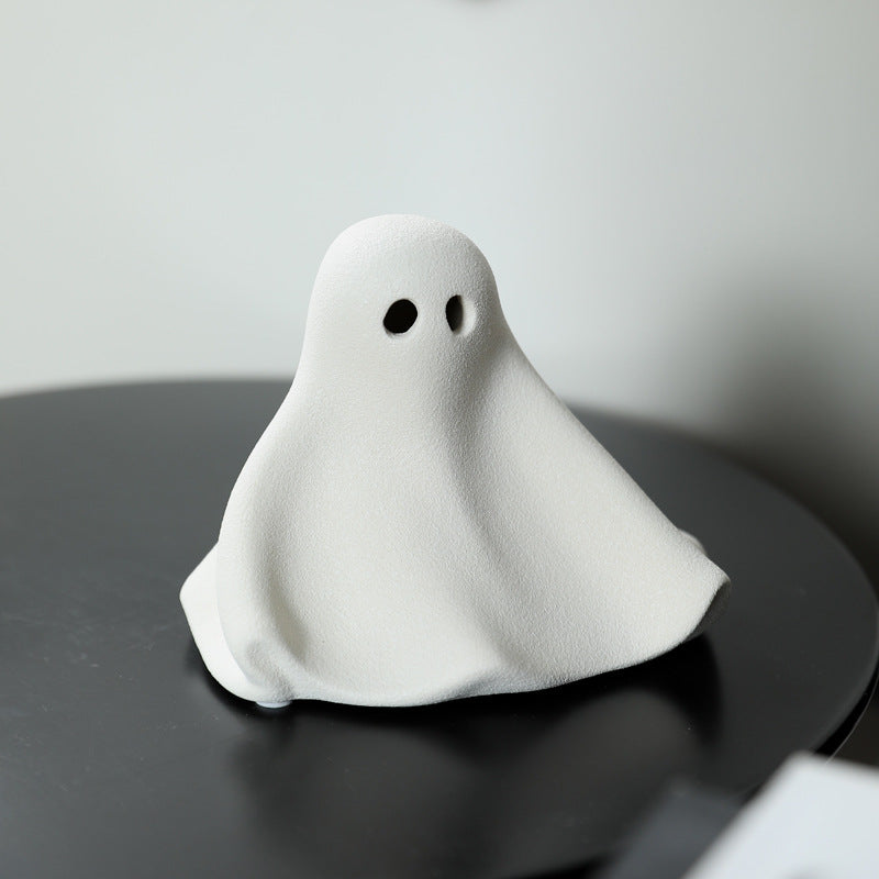 Little Ghost Tabletop Figurine in Two Sizes, Playful White Halloween Accent for Desks, Shelves and Cozy Seasonal Decor