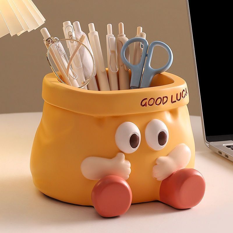 Playful Orange Character Pencil Holder with Divided Compartments, Cute Desk Organizer for Pens, Markers and Art Supplies