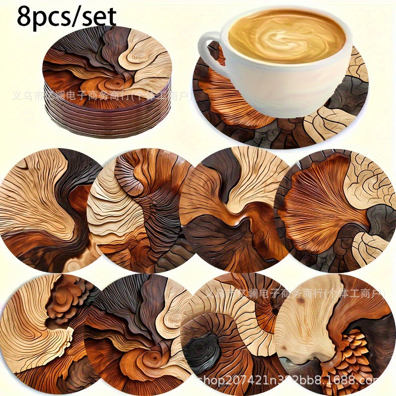 跨境木质餐垫图案圆形木质杯垫家庭派对餐桌餐垫用品装扮木质杯垫