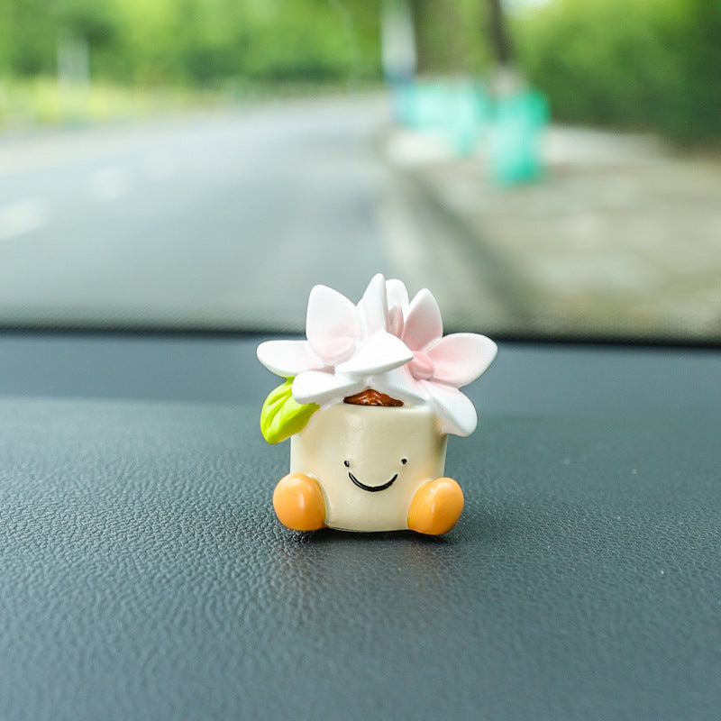 Mini Flower Pot Car Accents, Whimsical Resin Gardenia, Lily of the Valley, Daffodil, Freesia or Heart Planter Figurine for Dashboards and Desks