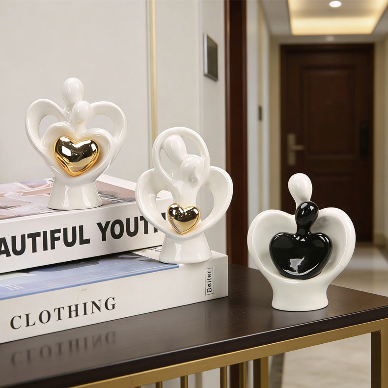 Couple Heart Figurine, Modern Sculptural Love Accent for Desks, Entryway Shelves, Anniversaries and Thoughtful Gifts