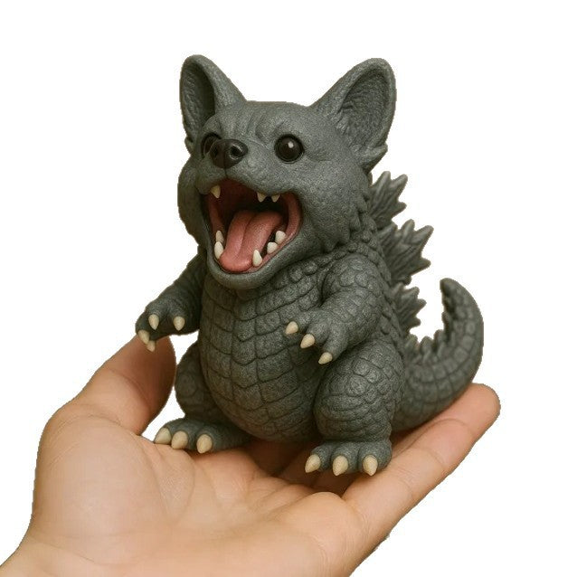 Cute Monster Dog Figurine - Gojira-Inspired Puppy Statue, Collectible Animal Decor for Desk, Shelf, or Unique Gift