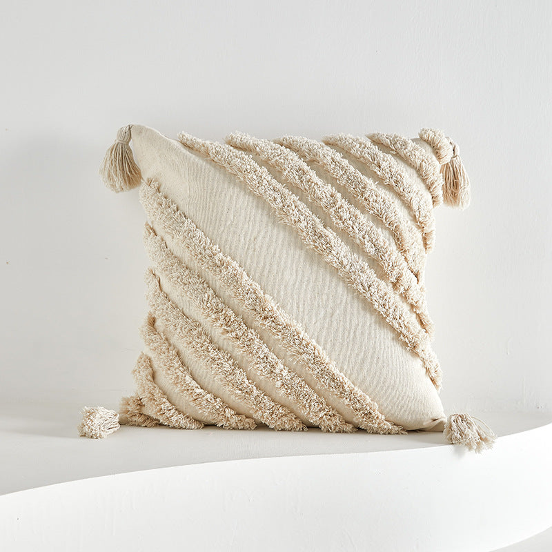 Textured Tufted Pillow Cover with Tassels | Four Boho Geometric Patterns for Sofas, Reading Nooks and Cozy Bedrooms