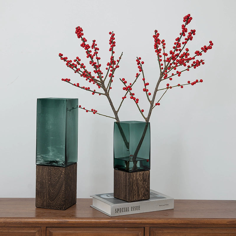Solid wood vase decoration, living room flower arrangement glass