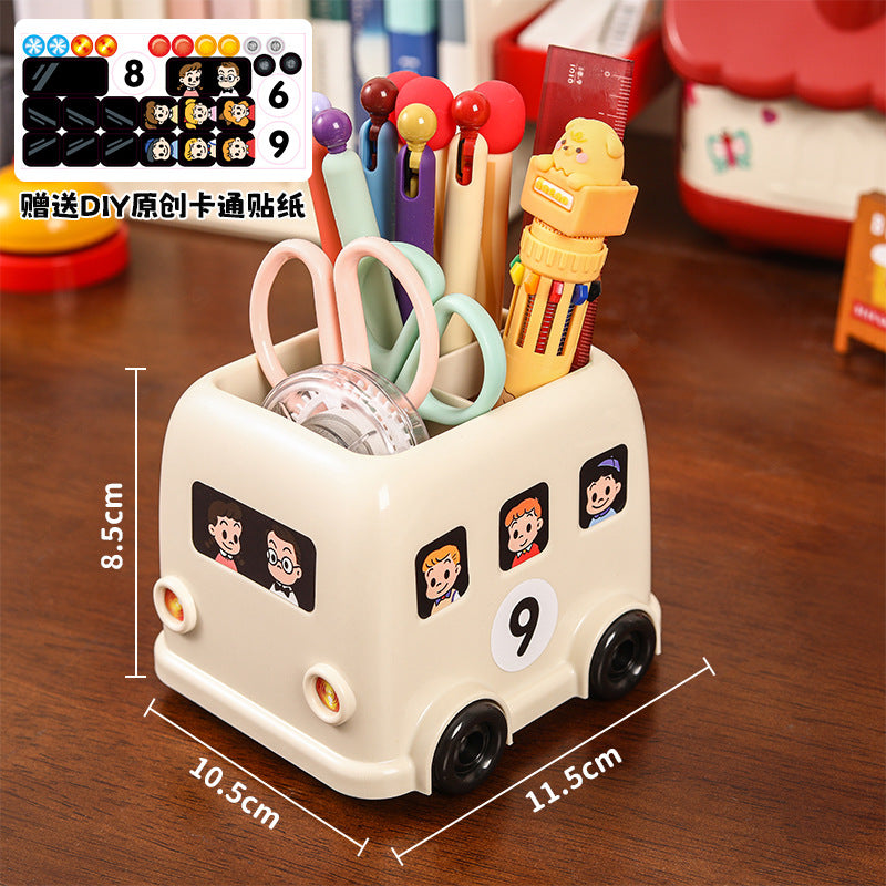 Mini Bus Pencil Holder, Playful Vehicle-Shaped Desk Organizer in Red, White or Green for Pens, Brushes and Creative Spaces