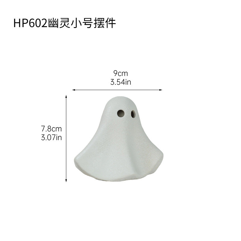 Little Ghost Tabletop Figurine in Two Sizes, Playful White Halloween Accent for Desks, Shelves and Cozy Seasonal Decor