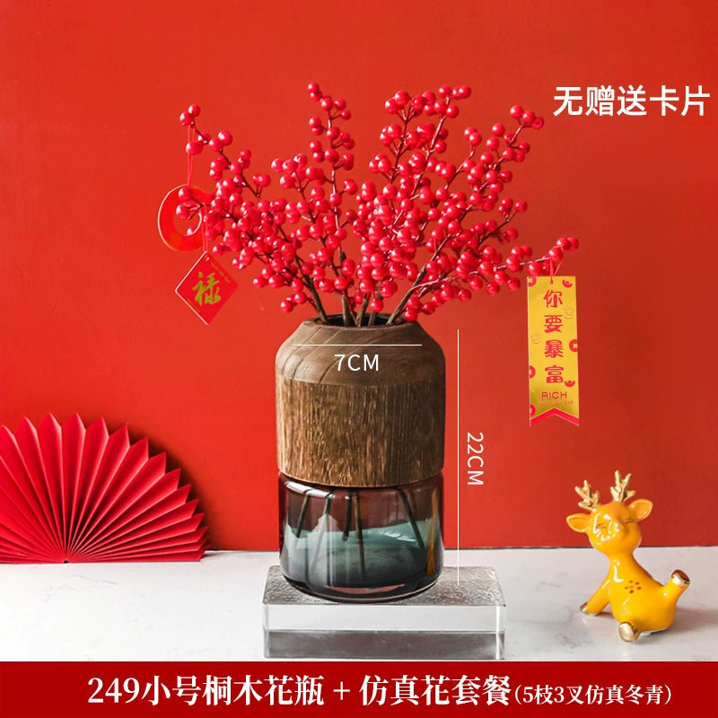 Solid wood vase decoration, living room flower arrangement glass