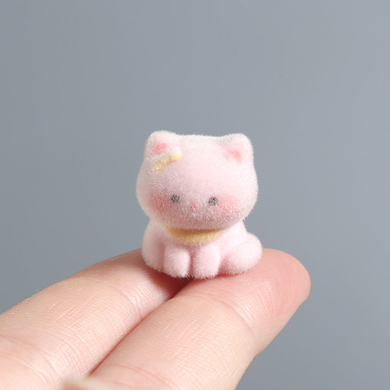 Mini Flocked Cat Figurines Set of 6, Pastel Animal Desk Ornaments for Shelves and Playful Home Decor