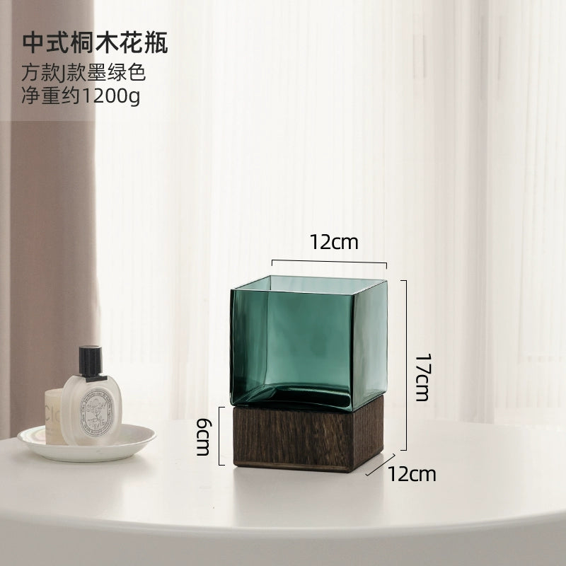 Solid wood vase decoration, living room flower arrangement glass
