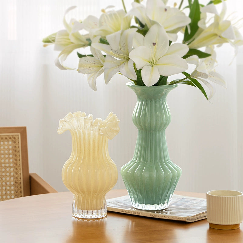 Shiyuan Amber Fish Tail Vase French Light Luxury Niche Living Room Luxury Simple Cream Art Glass Ornament