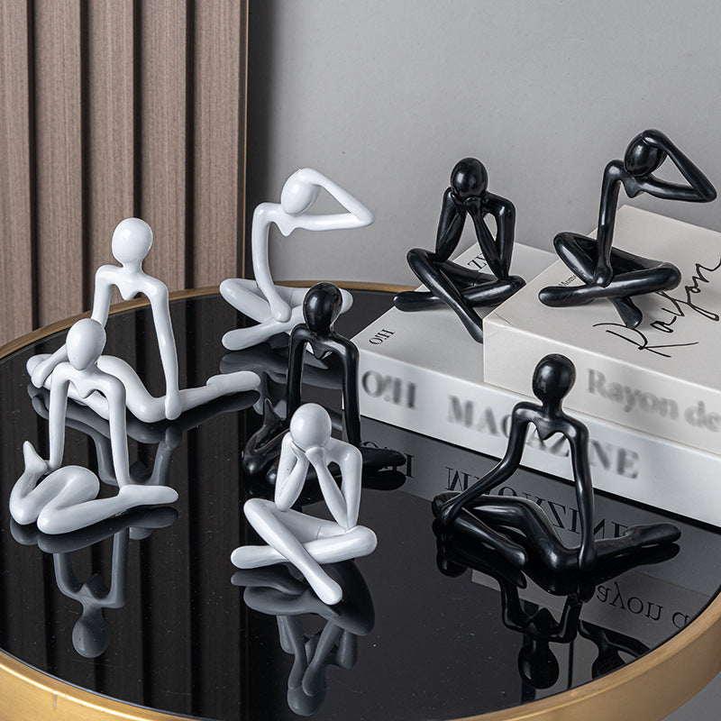 Abstract Thinker Figurine in Four Seated Poses and Four Colors, Modern Mini Sculpture for Desks, Shelves and Creative Gifts