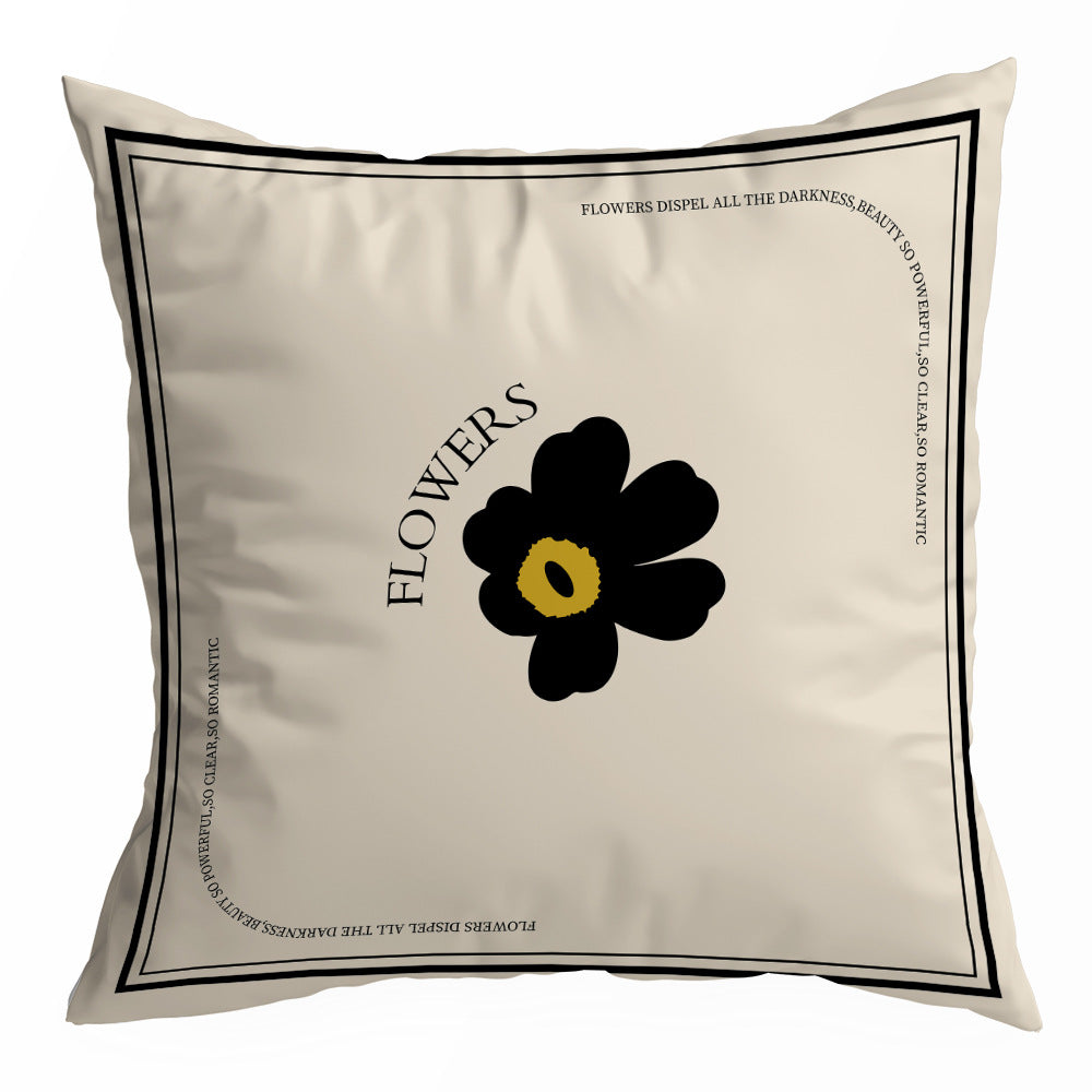 Black and Cream Decorative Pillow Cover, Retro Floral and Geometric Prints, 45 x 45 cm Sofa Cushion Cover