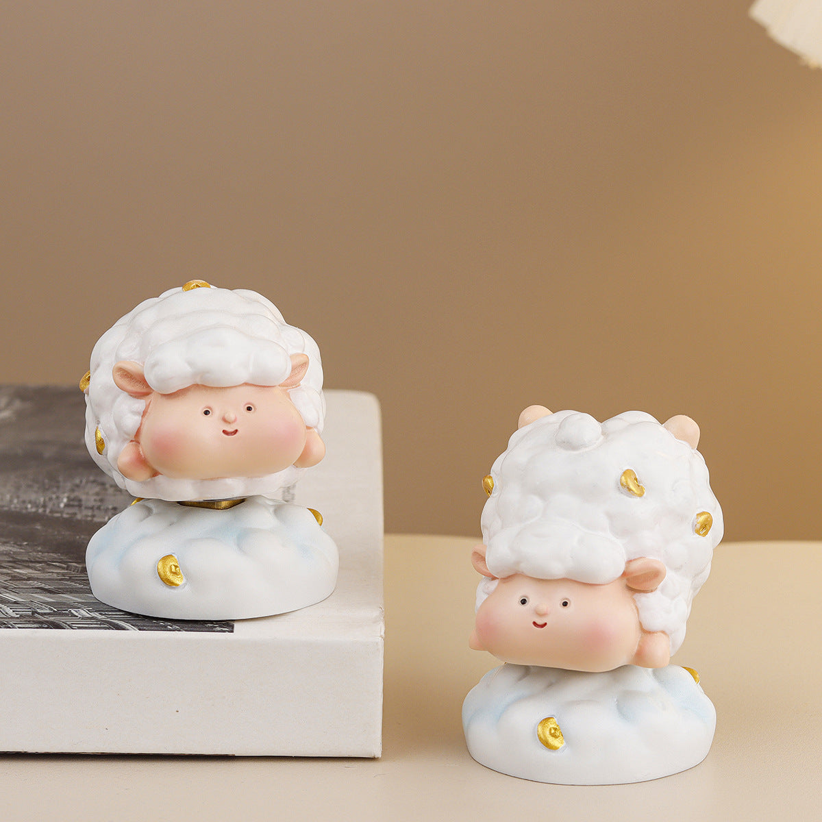 Whimsical Lamb Desk Figurine, Sweet Sheep Tabletop Ornament in Six Pose Options or a Four Piece Set for Cozy Shelves and Gifts