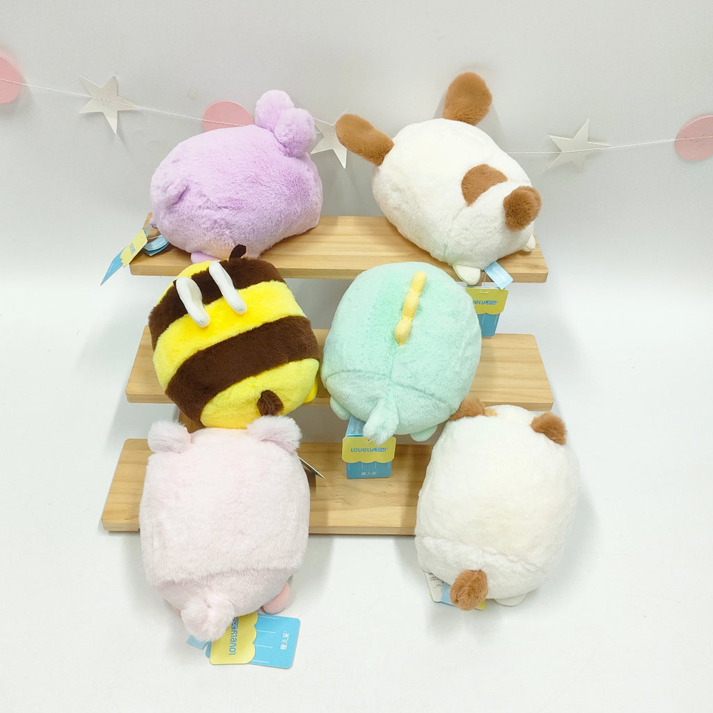 Round Animal Plush Toy, 15 cm Mini Pig, Calico Cat, Bunny, Dinosaur, Bee or Puppy for Cozy Desks and Gifts