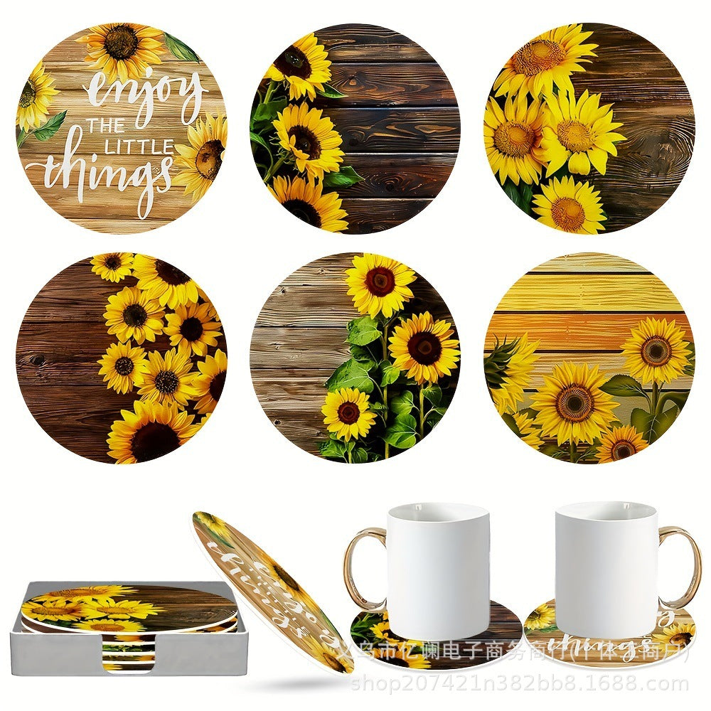 跨境木质餐垫图案圆形木质杯垫家庭派对餐桌餐垫用品装扮木质杯垫