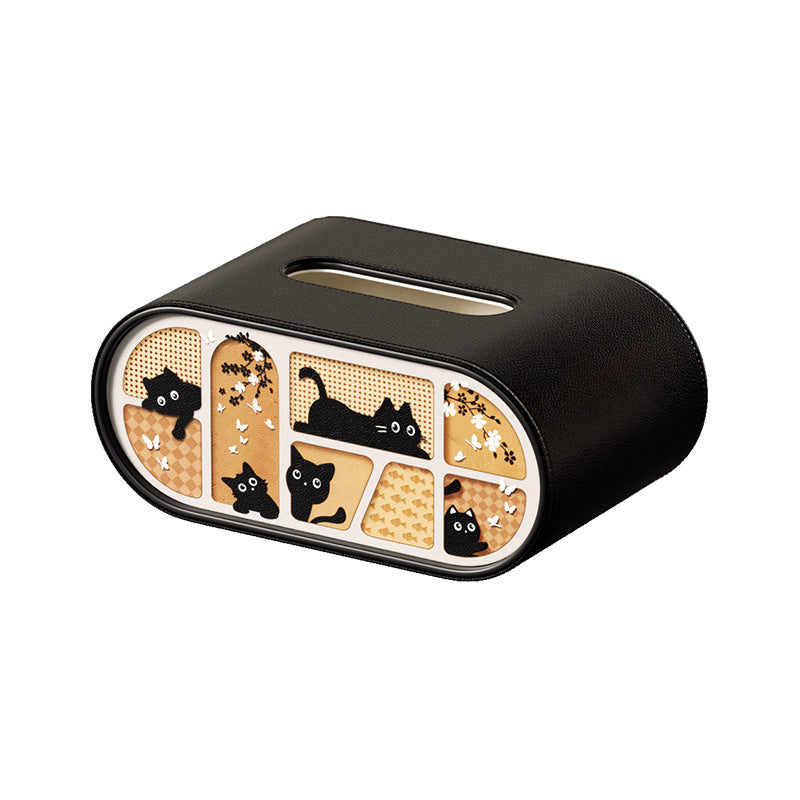 Cat Pattern Tissue Box Cover in Black, White or Cream, Decorative Rectangular Tissue Holder for Cozy Living Rooms, Bedrooms and Desks