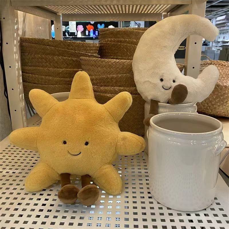 Smiling Sun and Moon Plush Toy, Approx. 30 cm Celestial Soft Companion for Cozy Bedrooms, Reading Corners and Thoughtful Gifts