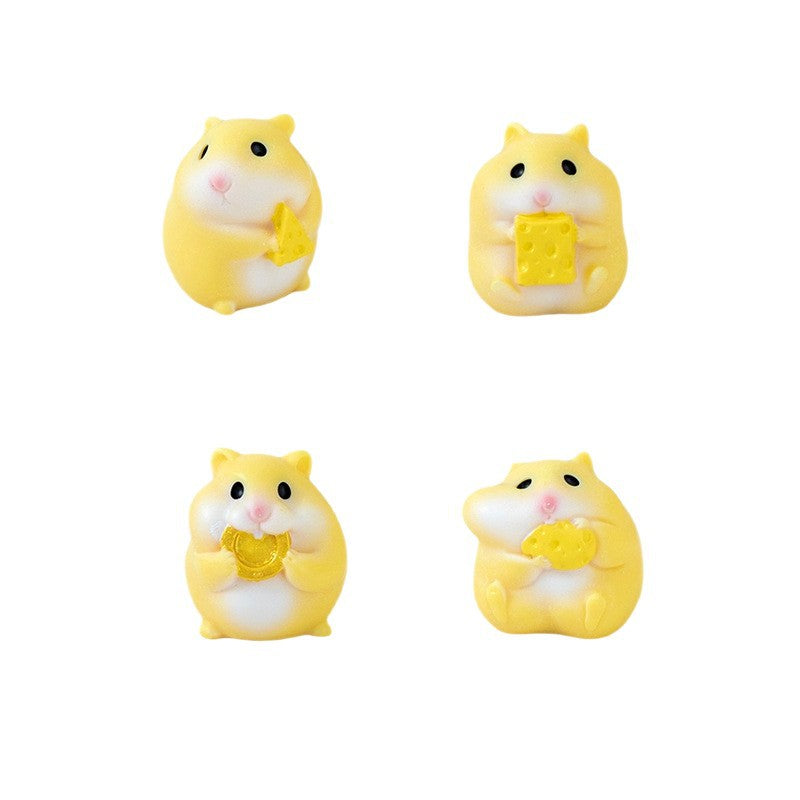 Tiny Hamster Food Lovers, Complete 4 Piece Miniature Figurine Set for Desks, Fairy Gardens and Whimsical Gift Displays