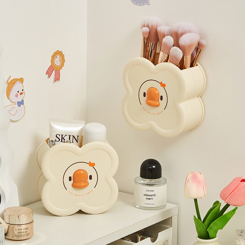 Whimsical Duck Face Pen Holder, Cream Flower or Round Desk Organizer for Pens, Brushes and Cheerful Workspaces
