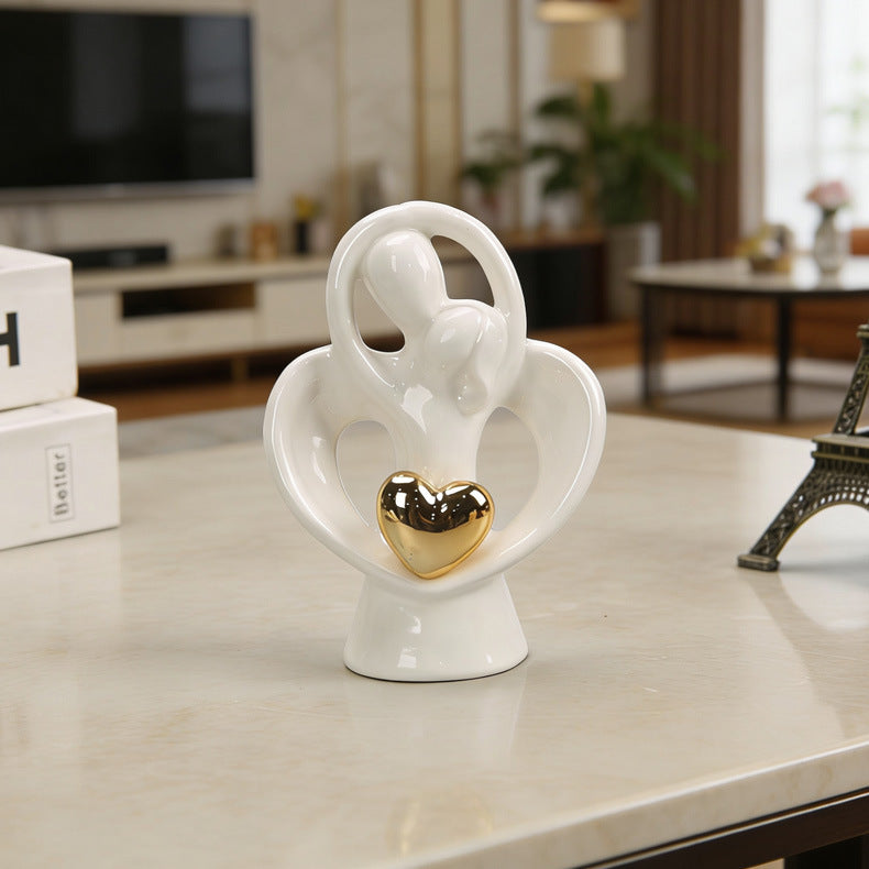 Couple Heart Figurine, Modern Sculptural Love Accent for Desks, Entryway Shelves, Anniversaries and Thoughtful Gifts