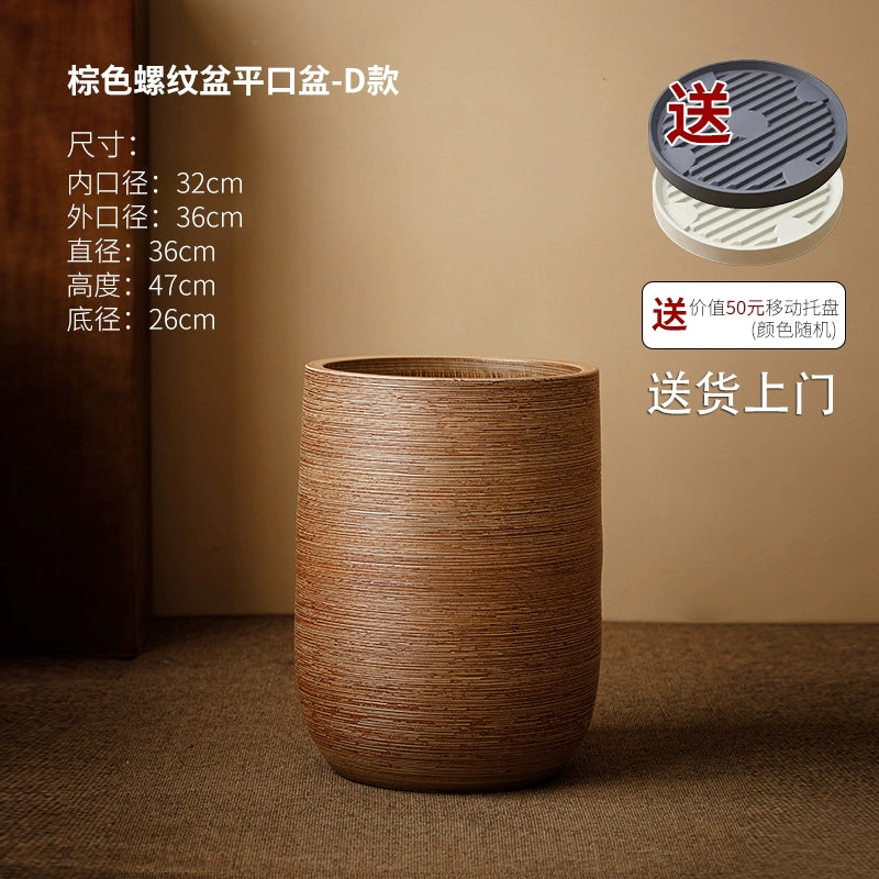 Large caliber ceramic flower pot villa courtyard turtle backed bamboo tree planting green plant vat decoration floor to ceiling large vase