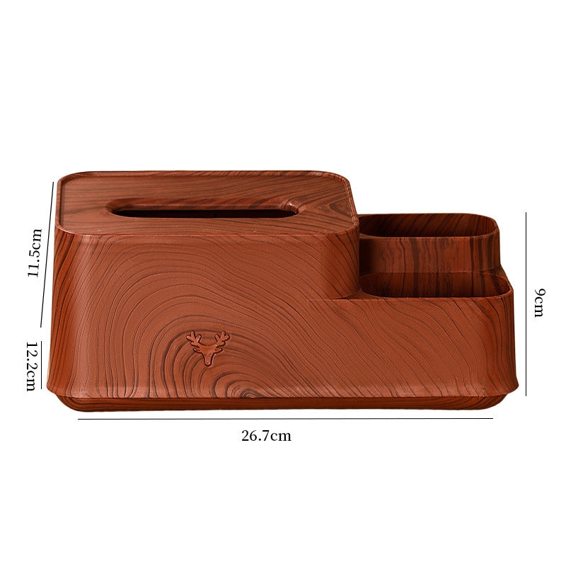 Wood-Look Tissue Box Cover with Remote Organizer, Dark Brown or Light Brown Tabletop Storage for Living Room and Desk