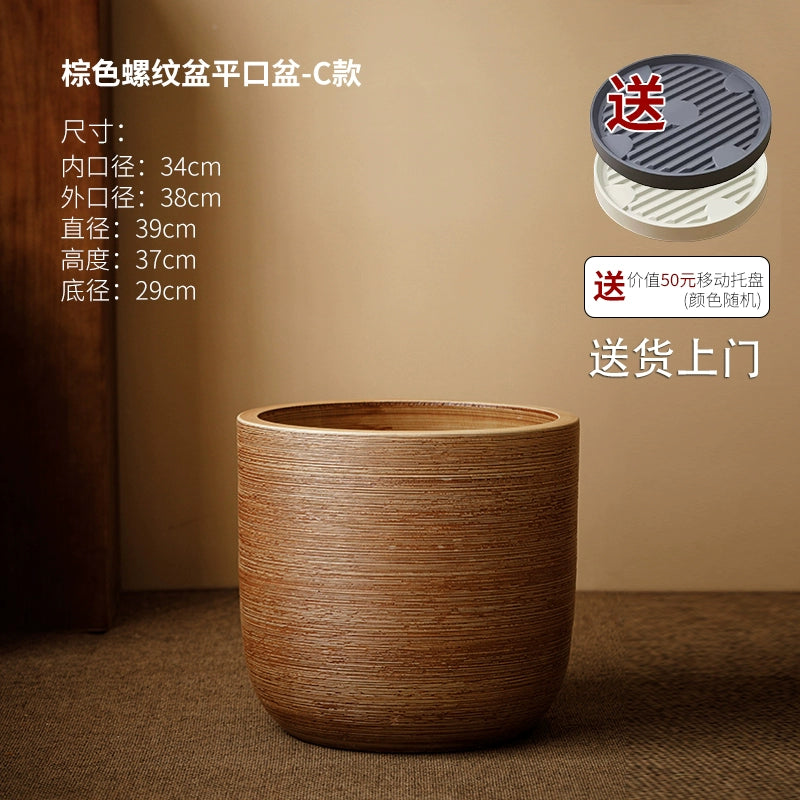 Large caliber ceramic flower pot villa courtyard turtle backed bamboo tree planting green plant vat decoration floor to ceiling large vase