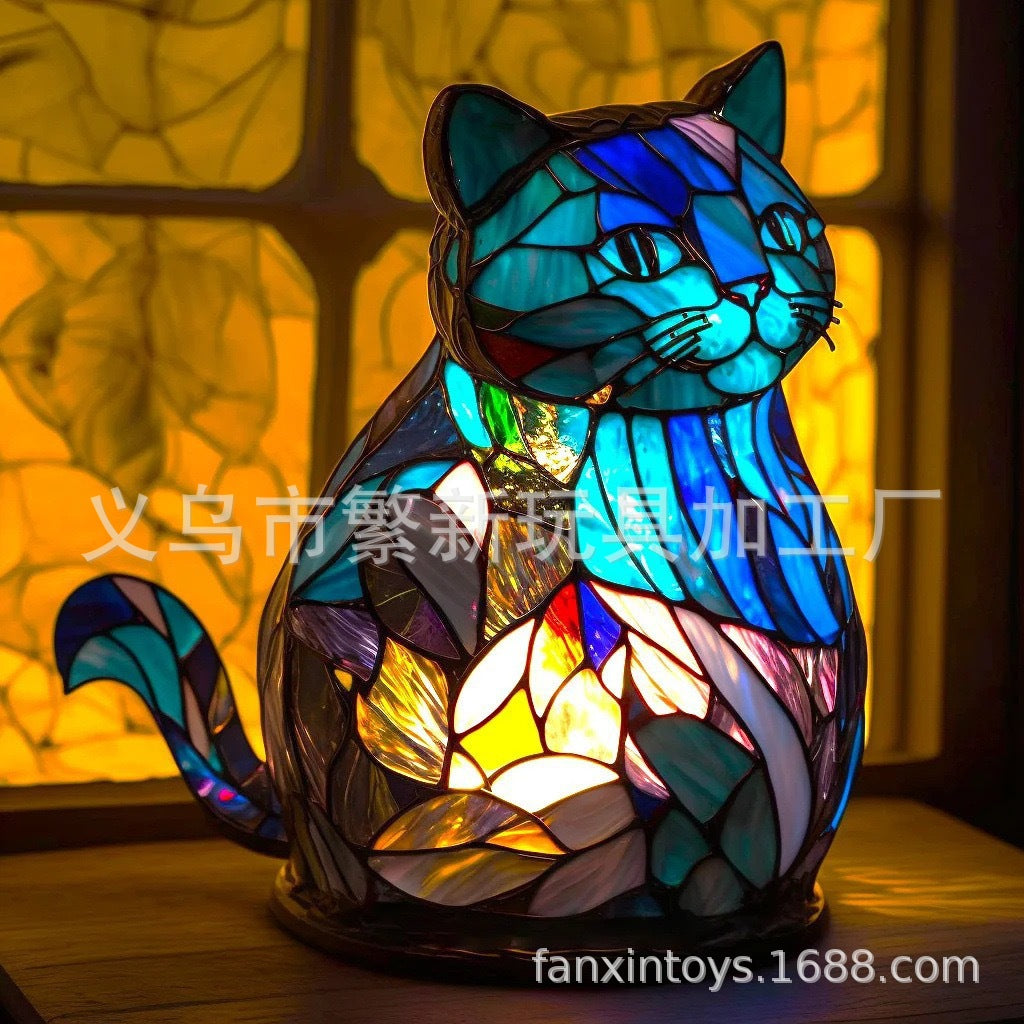 Resin Stained Glass Pet Lamp - Dog/Cat Night Light for Bedroom | Pet Lover Decor | Dachshund/Beagle/Black Cat Table Lamp