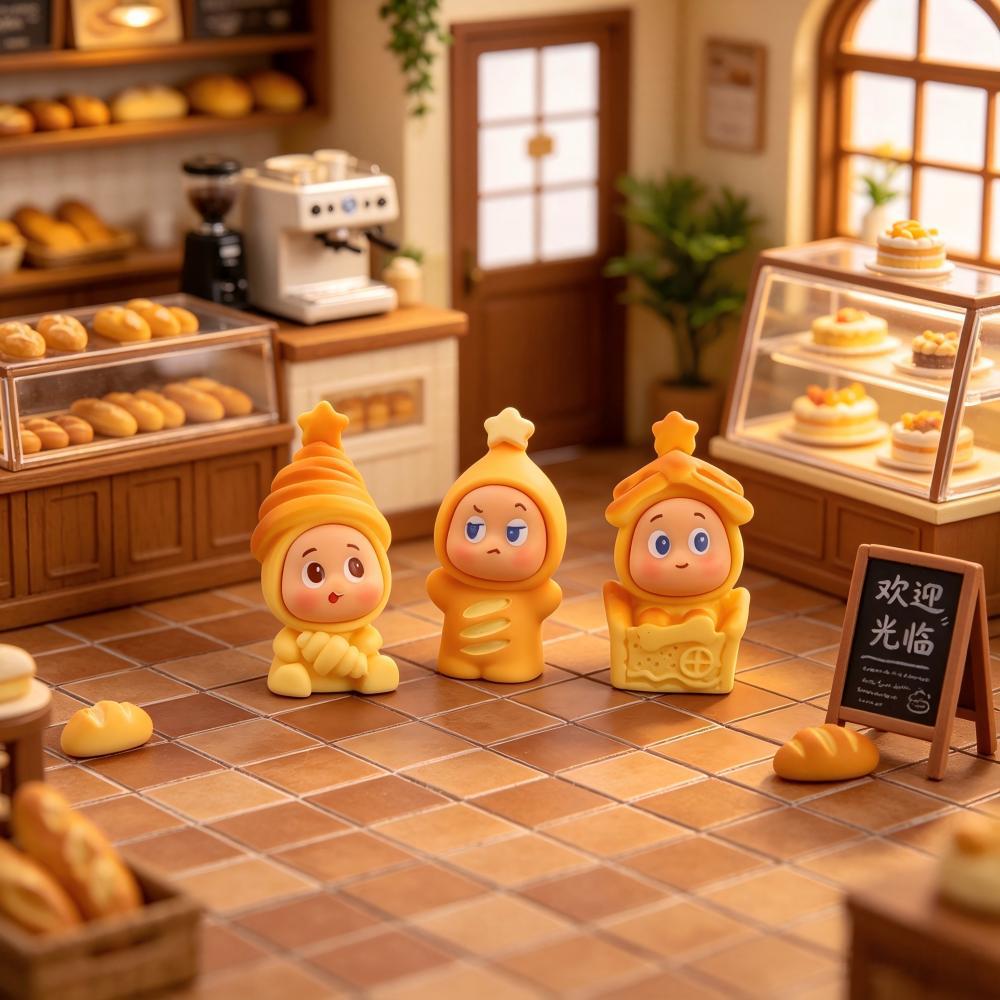 Tiny Bread Character Miniatures, Complete 5 Piece Bakery Figurine Set for Fairy Gardens, Dollhouse Kitchens and Cozy Desk Decor