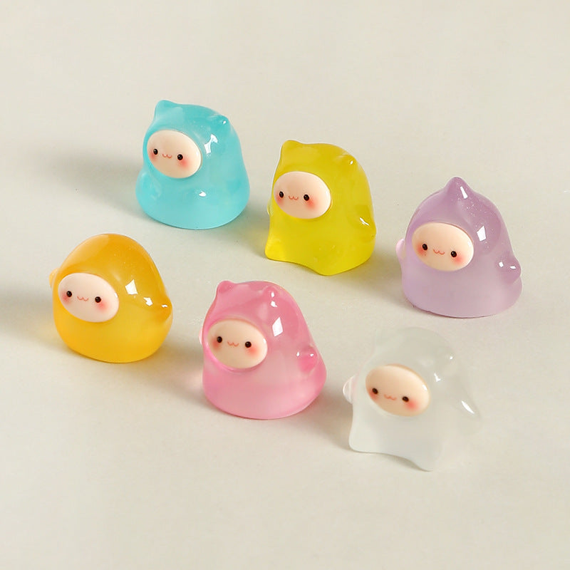 Pastel Ghost Miniatures, Complete 6 Piece Little Spirit Figurine Set for Fairy Gardens, Desks and Playful Seasonal Decor