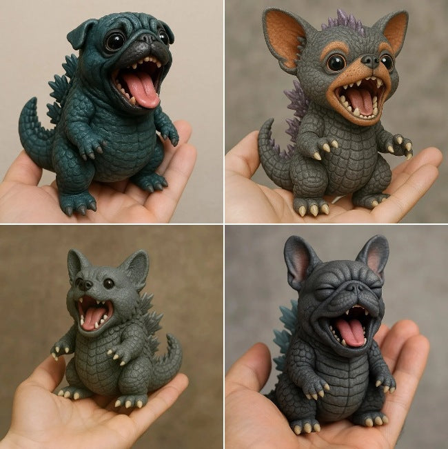Cute Monster Dog Figurine - Gojira-Inspired Puppy Statue, Collectible Animal Decor for Desk, Shelf, or Unique Gift