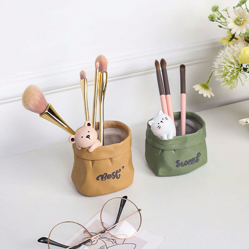 Whimsical Animal Pencil Holder, Cat, Rabbit, Dog or Bear Desk Organizer Cup for Pens, Makeup Brushes and Cozy Workspace Decor