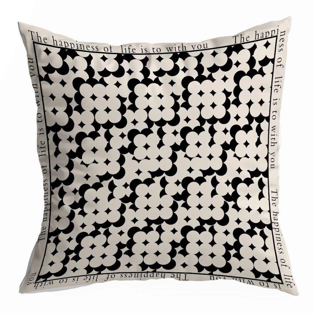 Black and Cream Decorative Pillow Cover, Retro Floral and Geometric Prints, 45 x 45 cm Sofa Cushion Cover
