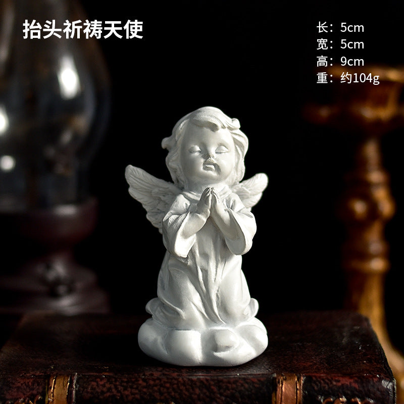 Praying Cherub Angel Figurine, White Vintage-Inspired Desk Sculpture in 16 Poses for Shelves and Thoughtful Gifts