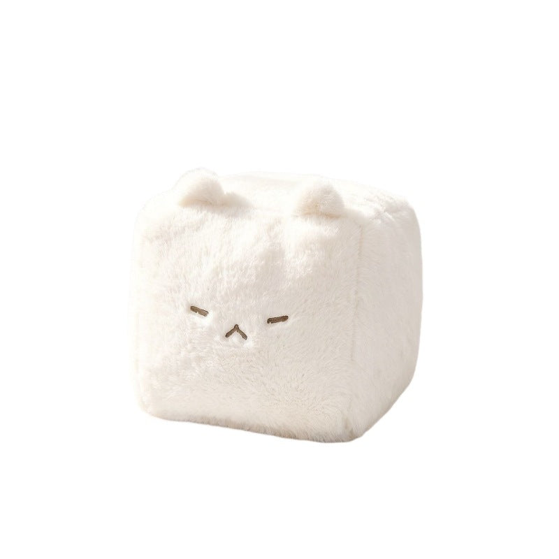 Square Cat Plush Cushion, 18 x 18 cm Soft Tofu-Inspired Cube Cat in White, Yellow or Blue for Cozy Bedrooms, Desks and Gifts