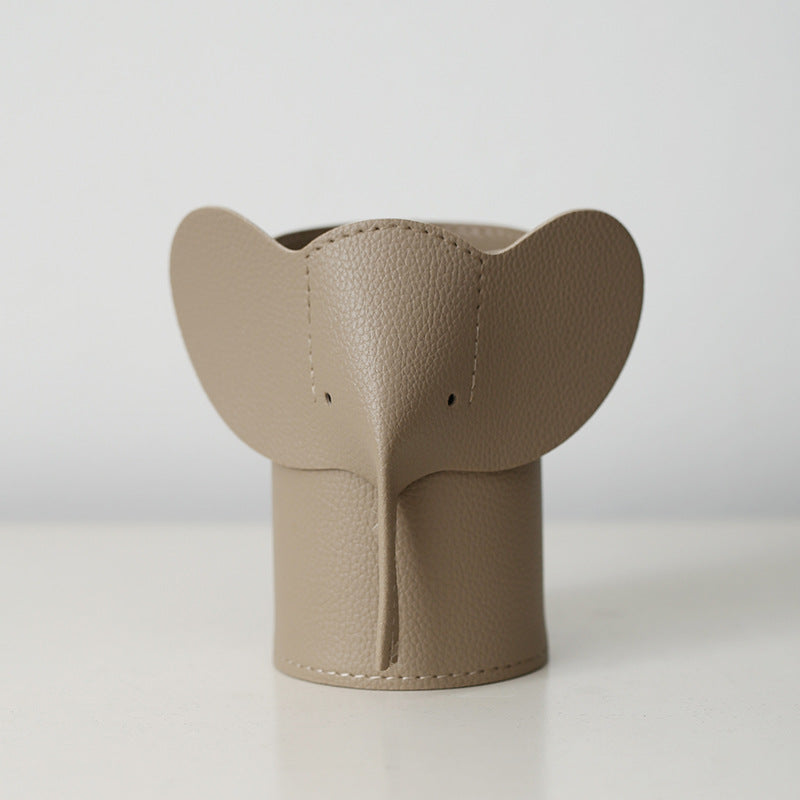 Elephant-Shaped Pencil Holder with Leather-Look Finish, Cute Desk Organizer in Five Colors for Pens and Brushes