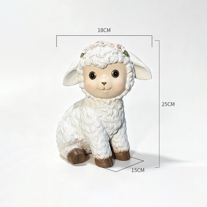 Curly Lamb Resin Figurine, Sweet Little Sheep Sculpture for Desk, Bookshelf and Cozy Home Decor