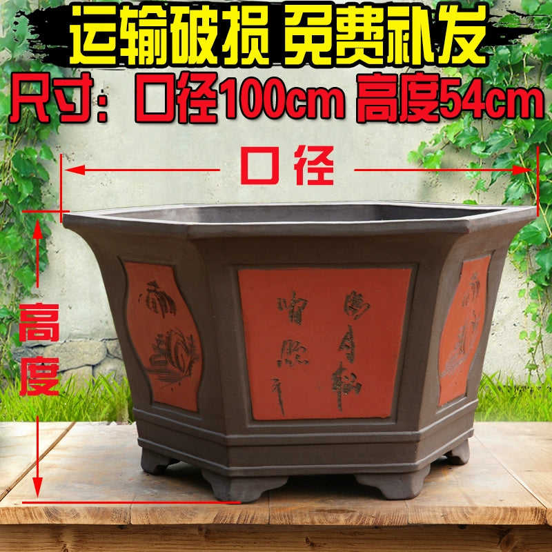 Large Purple Clay Flower Pot, Traditional Chinese Craft, Multi - functional for Flower Planting, Home Decoration & Handicraft Display