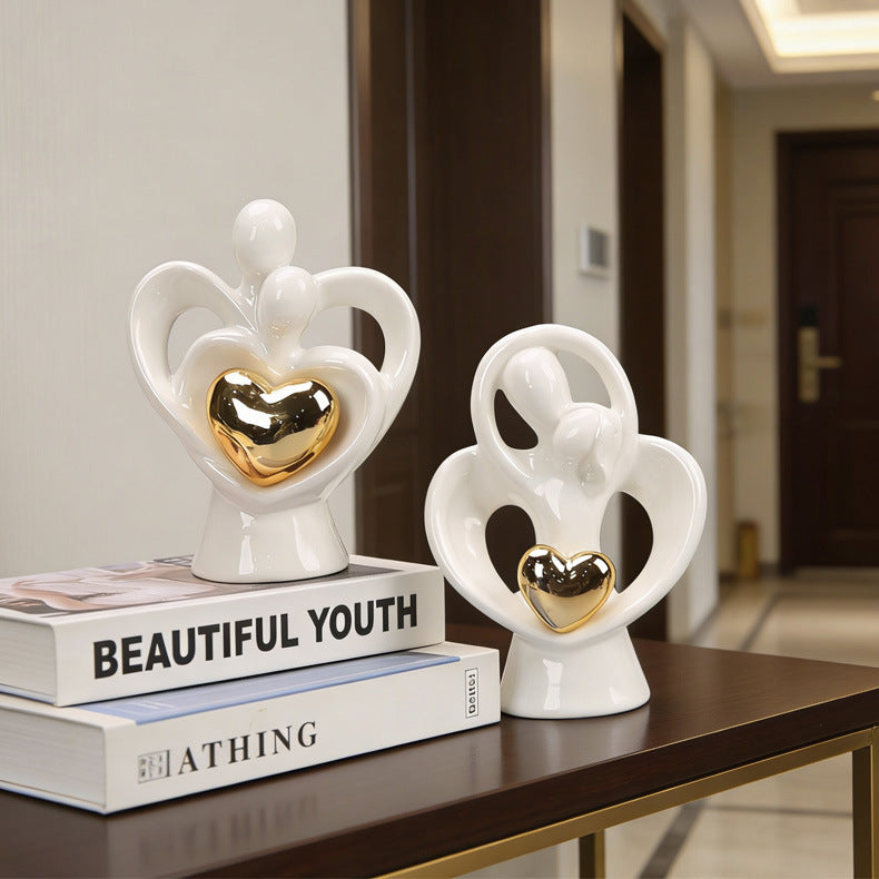 Couple Heart Figurine, Modern Sculptural Love Accent for Desks, Entryway Shelves, Anniversaries and Thoughtful Gifts